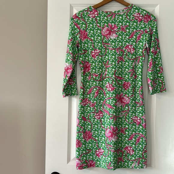 Barbara Gerwit Trellis & Lillies Print V-Neck Dress Small w MEASUREMENTS! - Picture 7 of 10